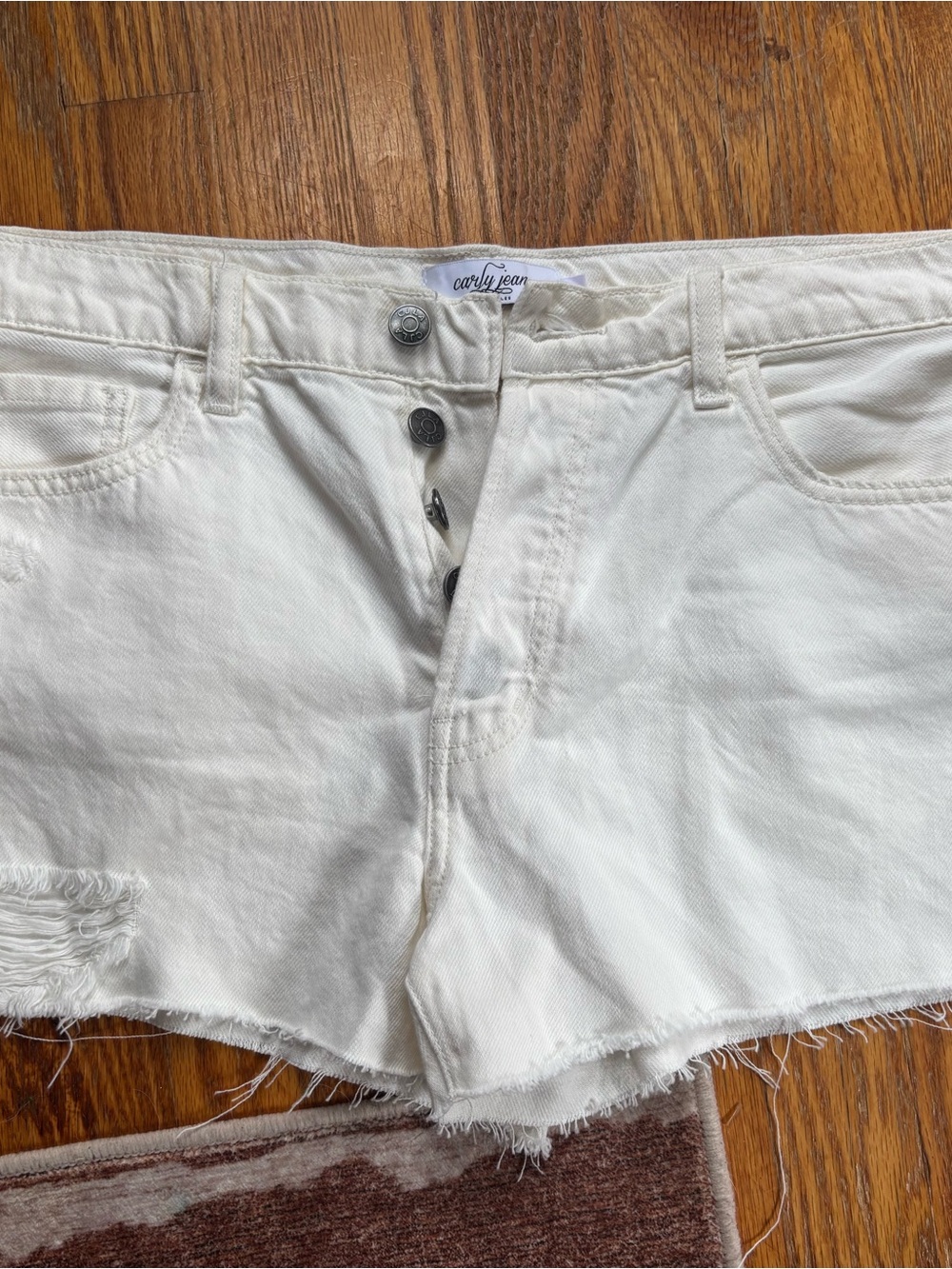 Carly Jean Los Angeles White Distressed Button-Fly Denim Shorts